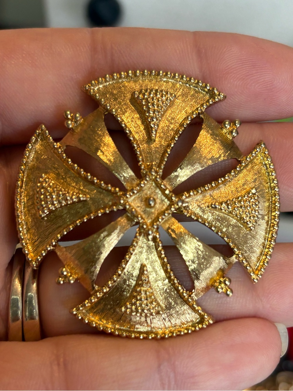 Vintage Monet Gold Tone Maltese Cross Brooch